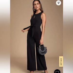 C26 LULUS Evelynn Black Tie-Front‎ Wide-Leg Jumpsuit